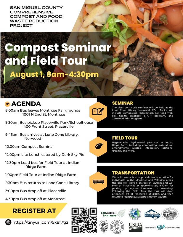 Event Flyer with picture of vegetable scraps.  Info includes date, location, agenda, seminar topics, registration website, and sponsor logos